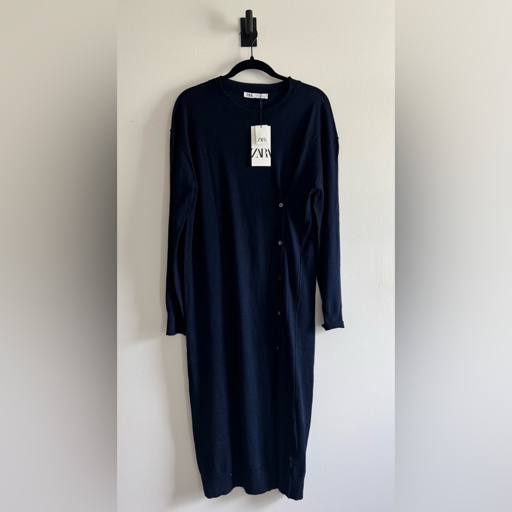 NWT Zara Oversized Navy Long Sleeve Sweater Dress - Picture 6 of 7